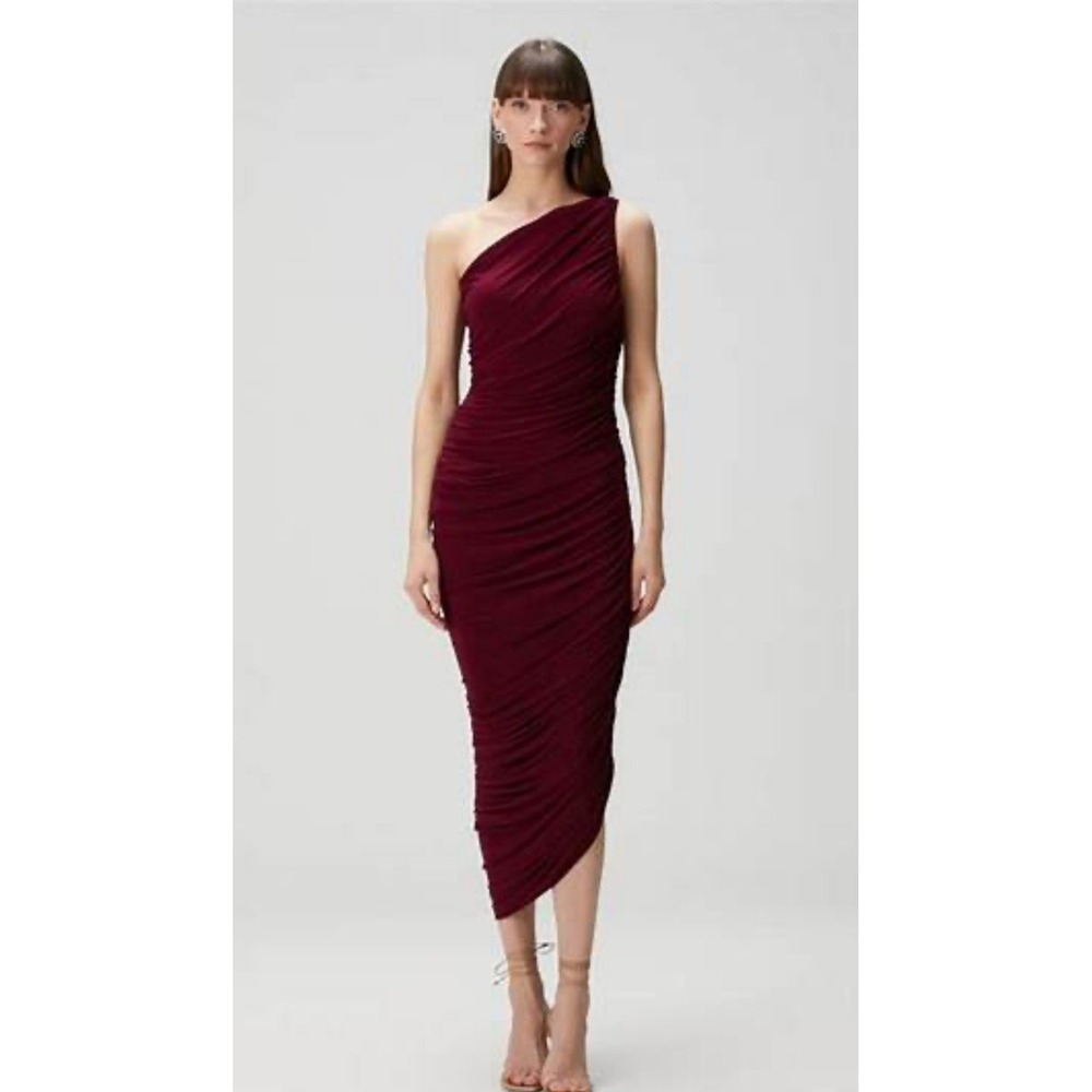 Norma Kamali Diana Dress Womens Small Burgundy Excellent Ruched One Shoulder